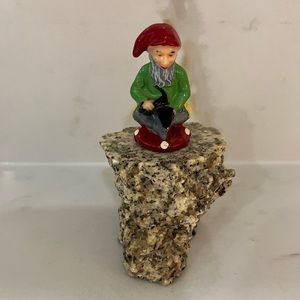 Vintage Gnome Figurine Natural Stone Whimsical Pixie Garden Decor Hand-Painted